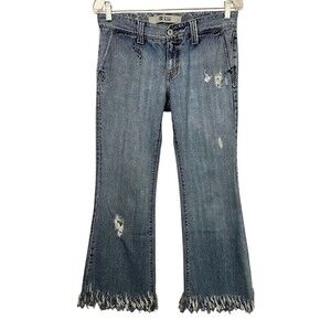 GAP Original Jeans Womens 4  Flare Lowrise Fringed w Flap Pockets  Festival Boho